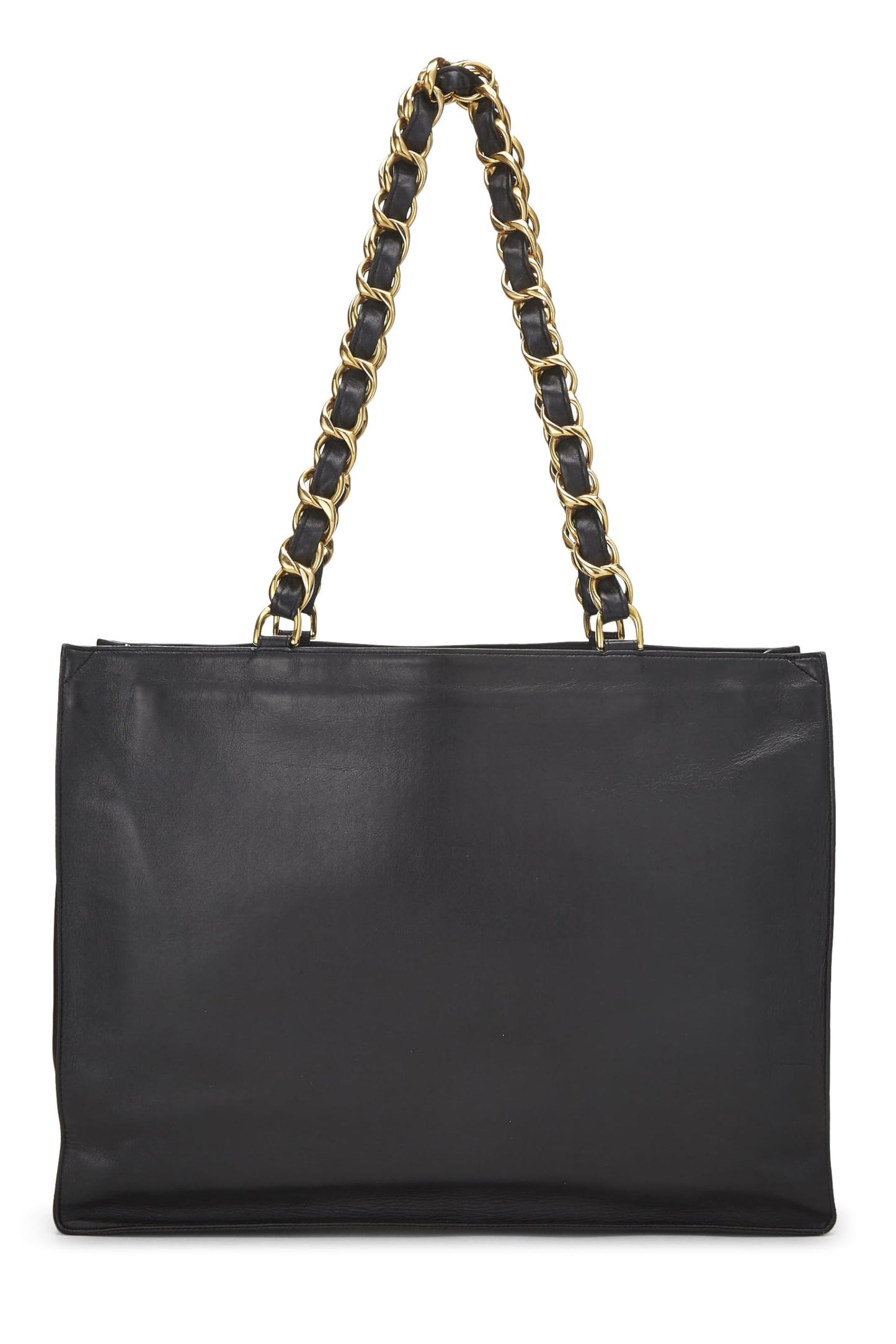 Chanel, Pre-Loved Black Lambskin Flat Chain Handle Tote Medium, Black