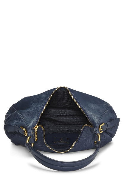 Prada, Pre-Loved Blue Vitello Daino Hobo, Blue