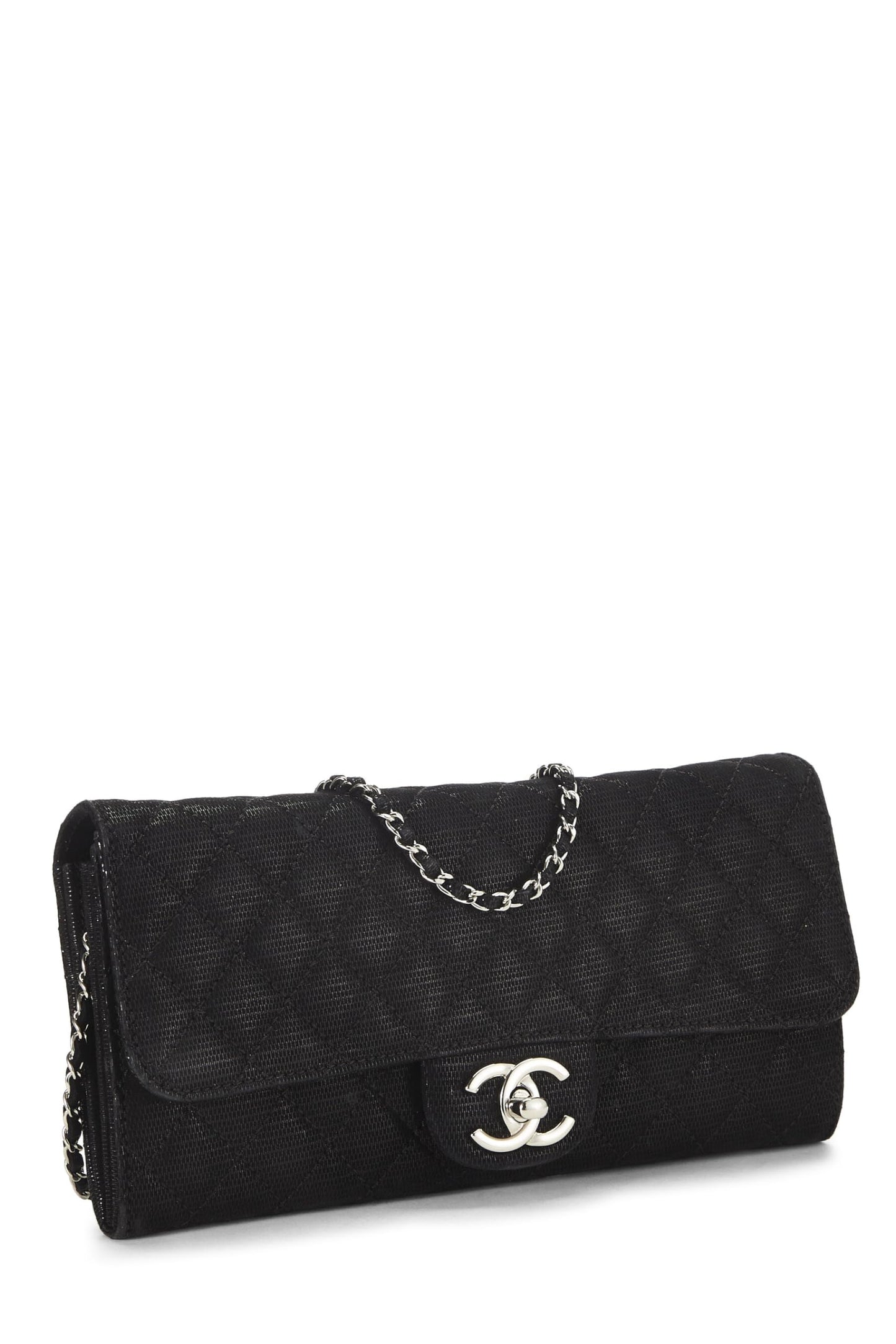 Chanel, Pre-Loved Black Quilted Nubuck East/West Wallet On Chain (WOC), Black