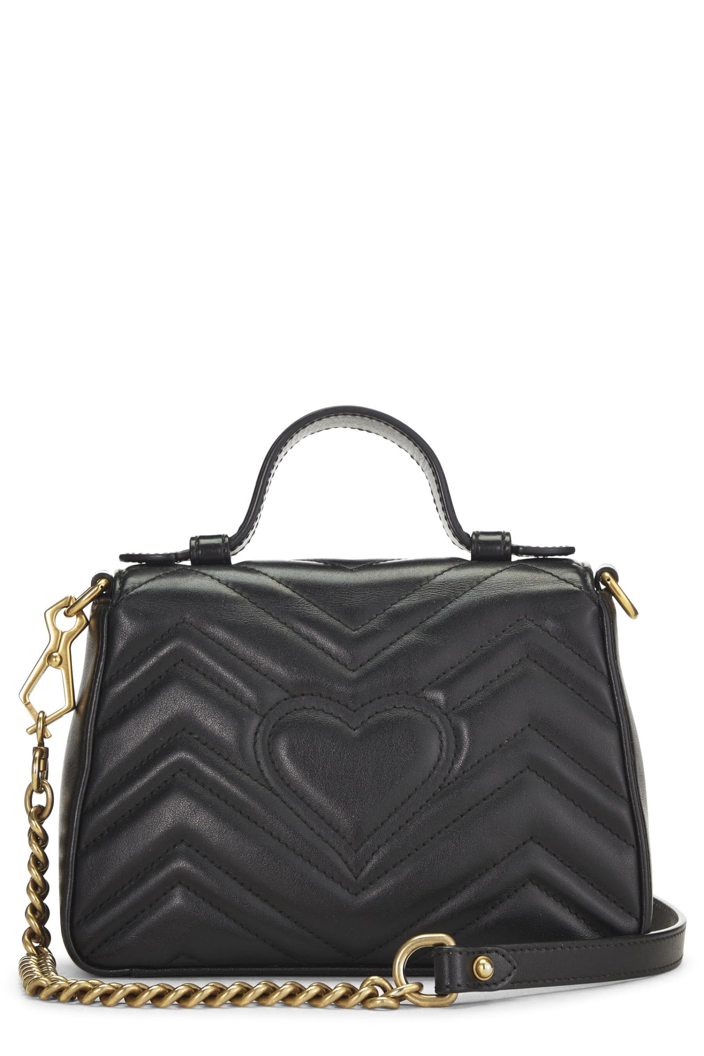 Gucci, Bolso mini con solapa y asa superior Torchon GG Marmont de cuero negro Pre-Loved, Negro