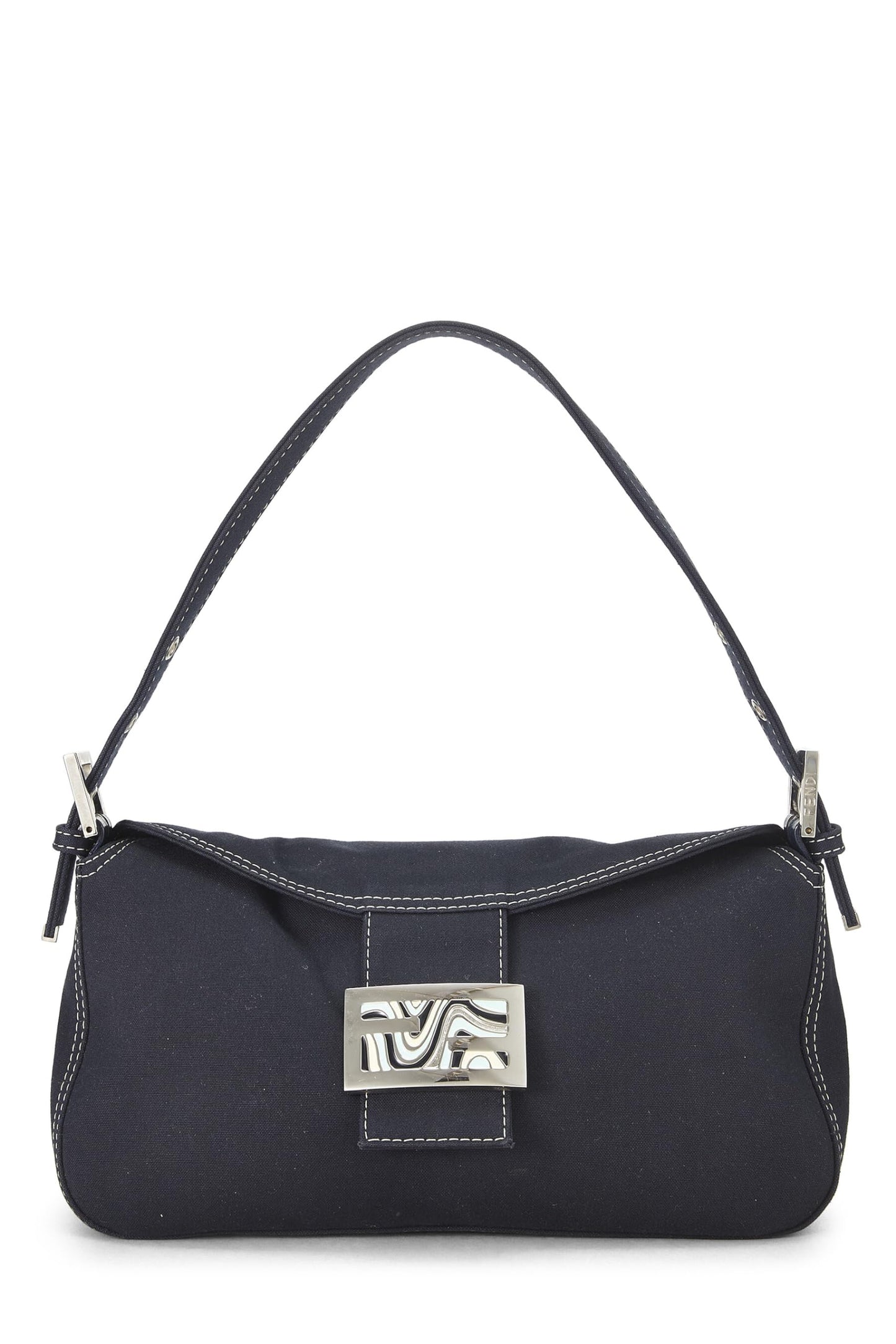 Fendi, Pre-Loved Navy Canvas Shoulder Bag Small, Navy