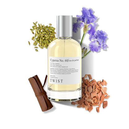 Twist - Cyperus No. 60 - Eau De Parfum inspirado en Santal 33, unisex de larga duración, perfume, sin parabenos, vegano, ingredientes limpios, fragancia unisex - Spray 100 ml | 3,4 fl. oz.