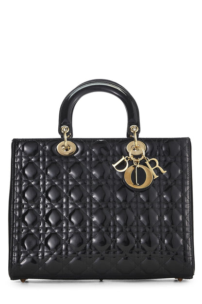 Dior, Lady Dior Large en cuir verni noir Cannage d'occasion, noir