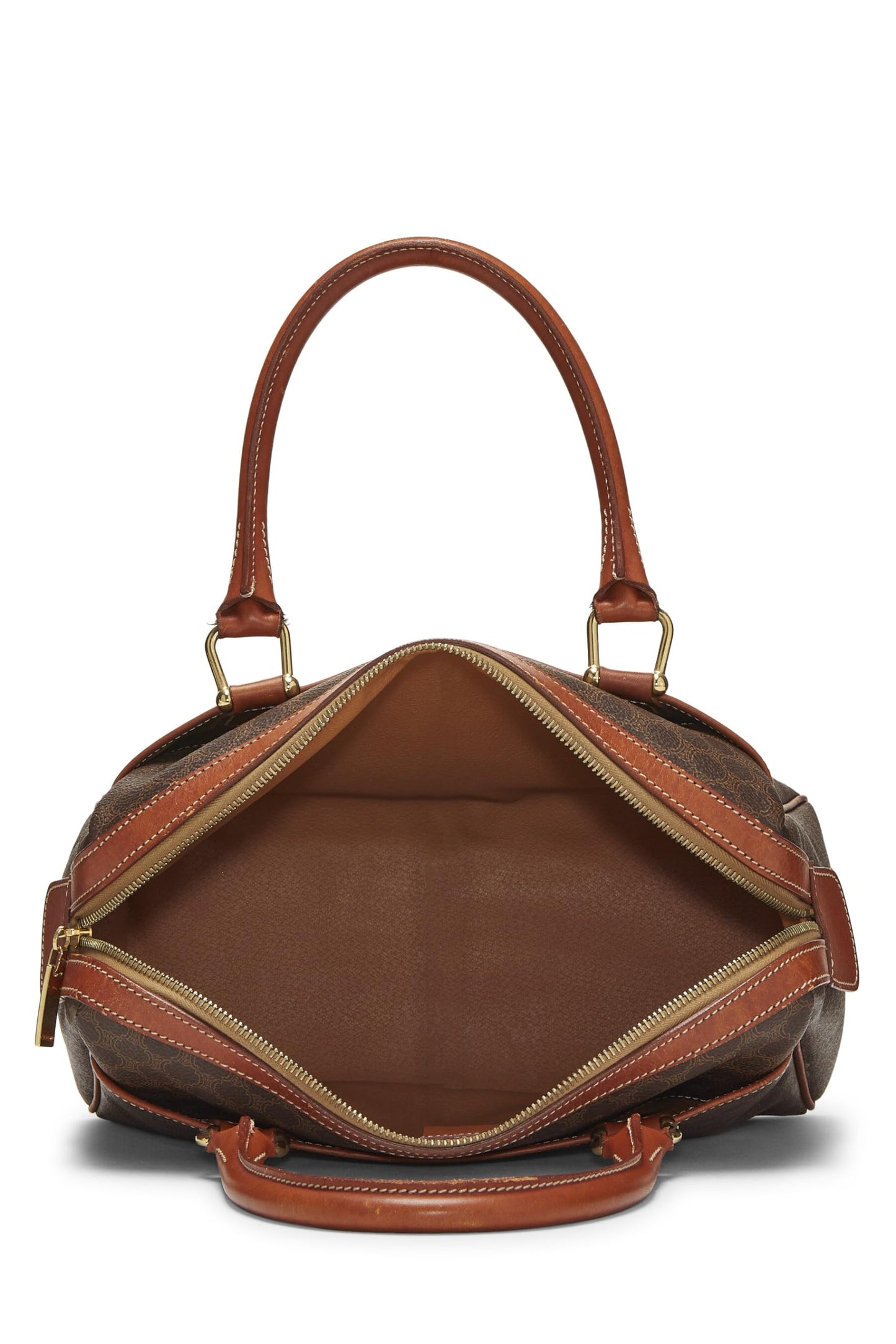 Céline, Bolso de mano de macadán de lona revestida marrón Pre-Loved, Marrón