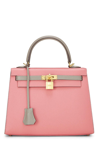 Hermès, sac Kelly Sellier 25 en cuir de vachette rose Jaipur et gris mouette Epsom Horseshoe, multicolore