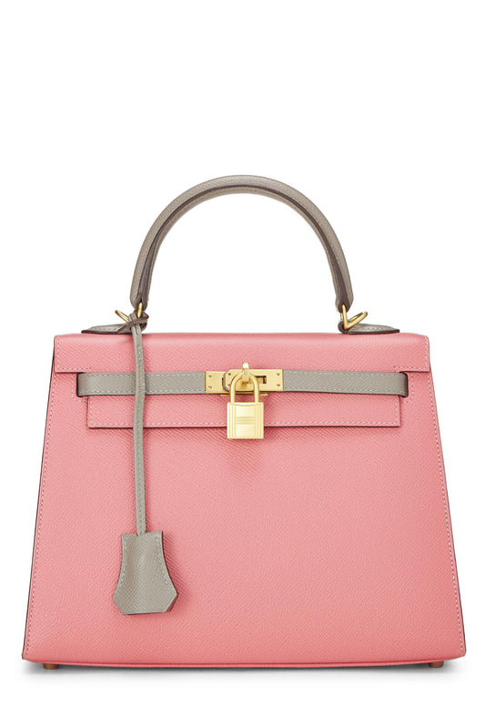 Hermès, sac Kelly Sellier 25 en cuir de vachette rose Jaipur et gris mouette Epsom Horseshoe, multicolore