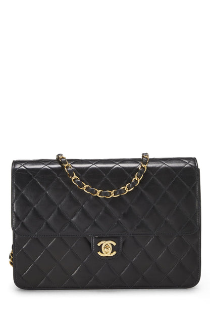 Chanel, Turnlock Ex Flap mediano de piel de cordero acolchado negro Pre-Loved, Negro