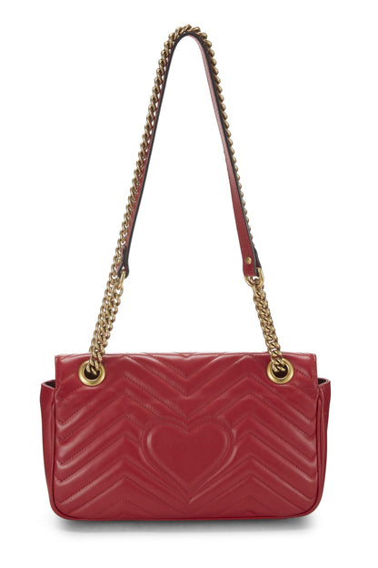 Gucci, Pre-Loved Red Leather GG Marmont Shoulder Bag Small, Red