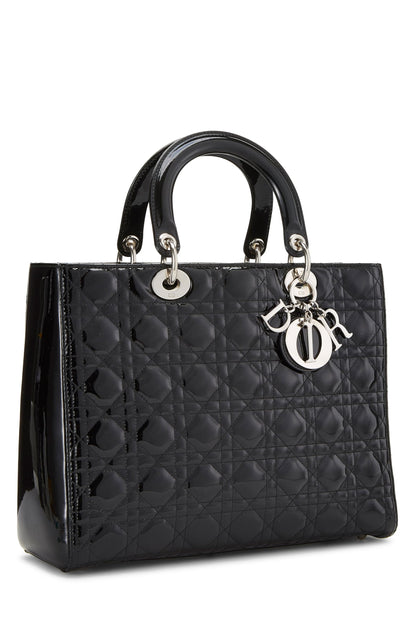 Dior, Lady Dior Large en cuir verni noir Cannage d'occasion, noir