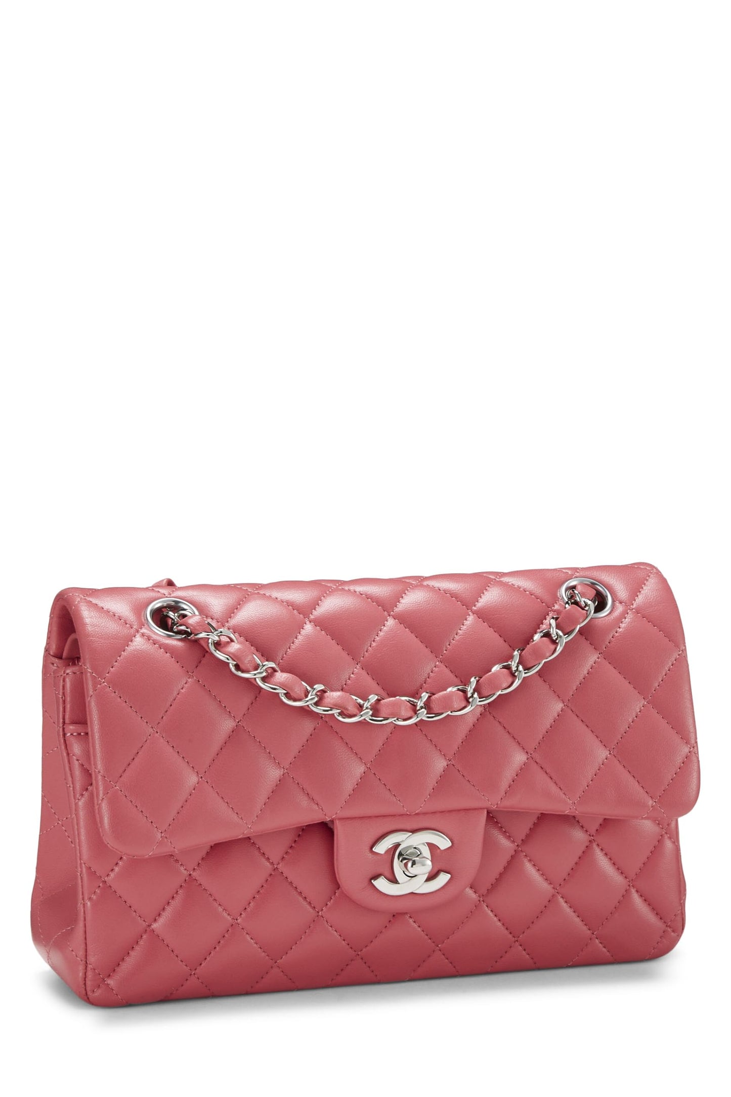 Chanel, Pre-Loved Pink Quilted Lambskin Classic Double Flap Small, Pink