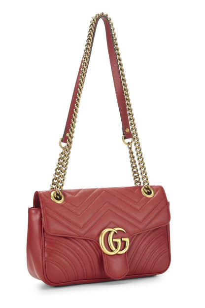 Gucci, Pre-Loved Red Leather GG Marmont Shoulder Bag Small, Red