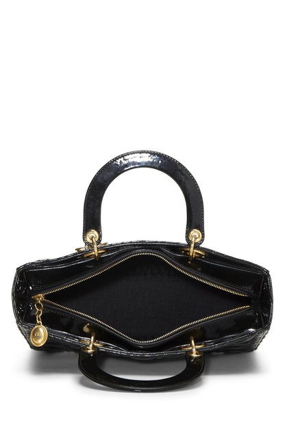 Dior, Lady Dior Large en cuir verni noir Cannage d'occasion, noir