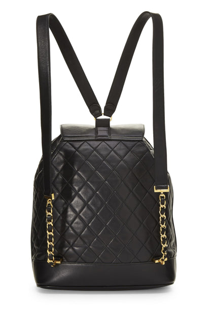 Chanel, sac à dos matelassé en cuir d'agneau noir d'occasion, grand modèle, noir