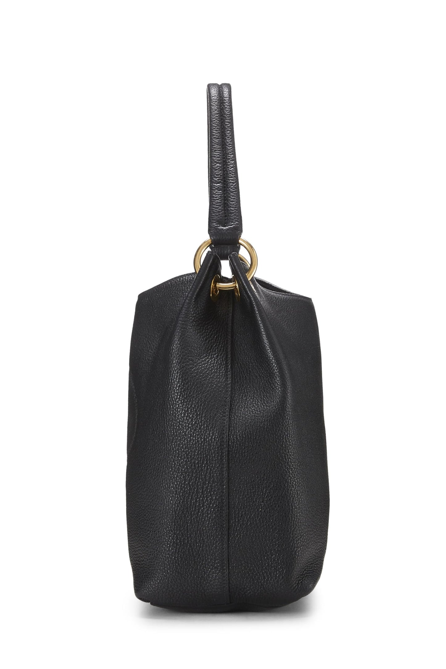 Prada, Pre-Loved Black Vitello Daino Embossed Logo Hobo, Black