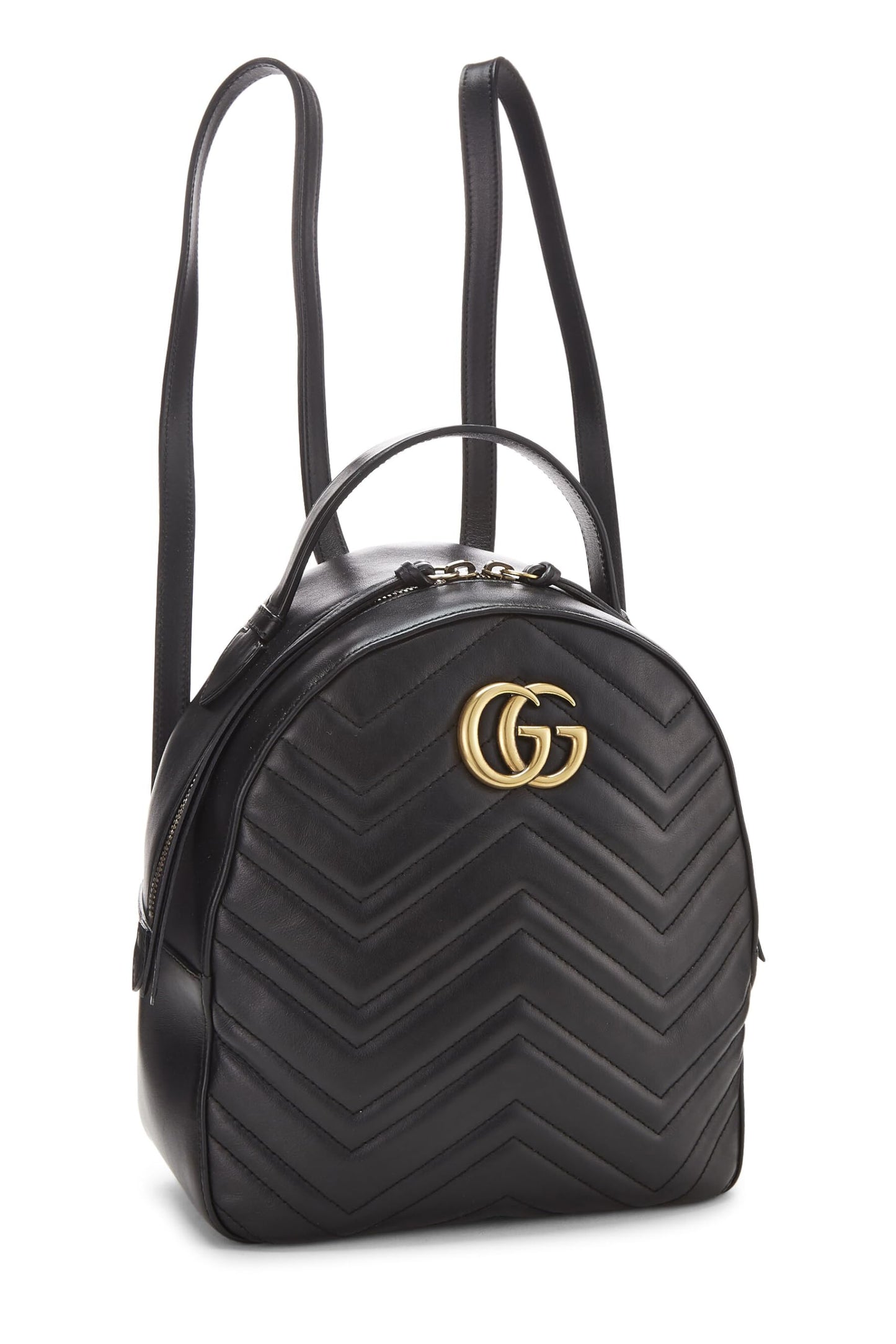 Gucci, Pre-Loved Black Leather GG Marmont Backpack, Black