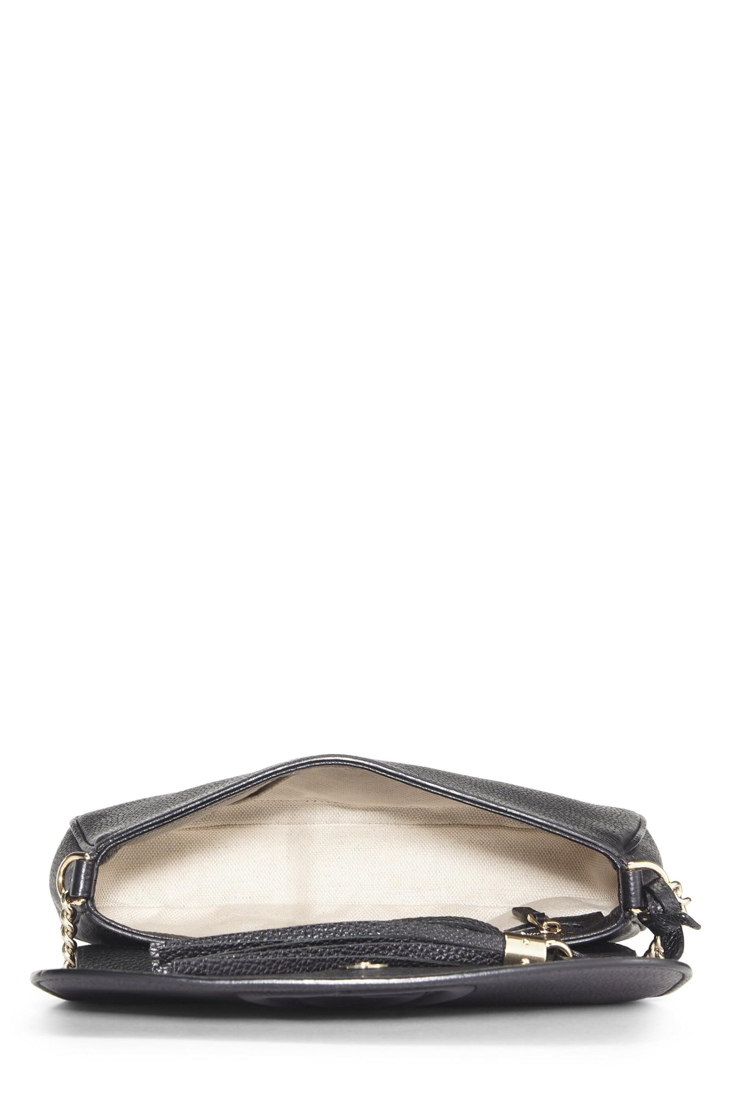 Gucci, Bandolera Soho con solapa y cadena de cuero granulado negro Pre-Loved, Negro