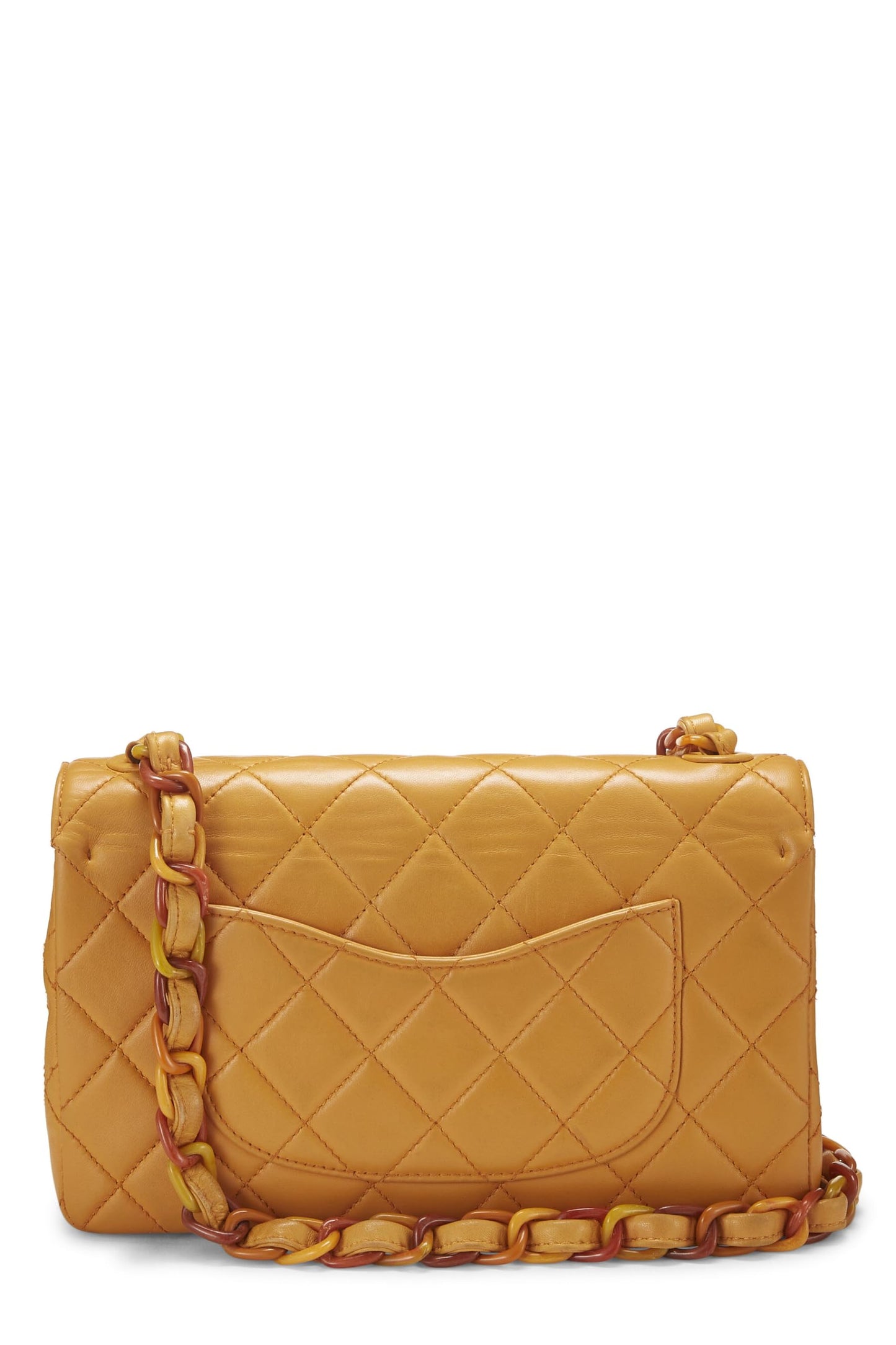 Chanel, sac à rabat à chaîne Bekko en cuir d'agneau orange de taille moyenne, d'occasion, orange