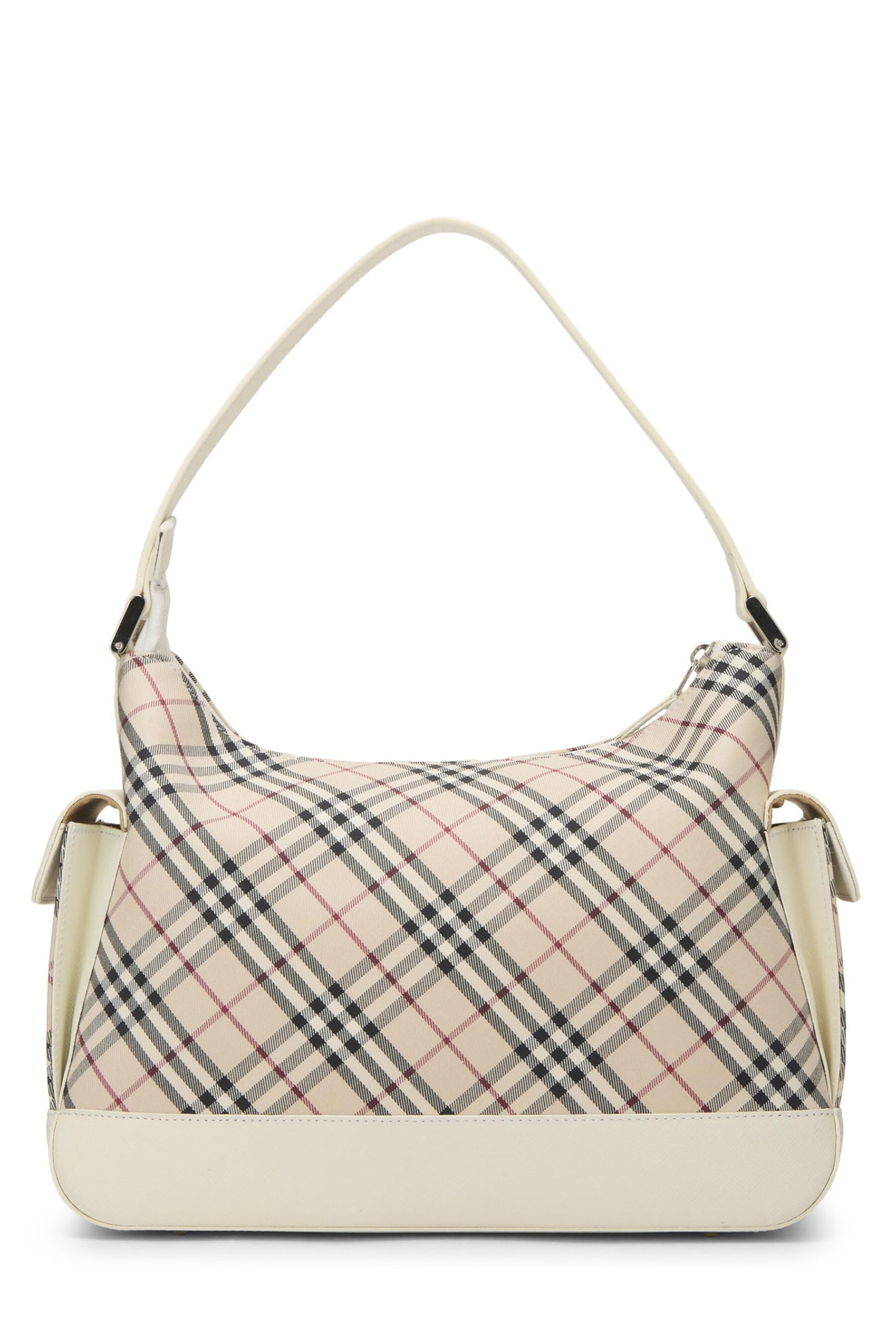 Burberry, Bolso hobo pequeño de lona a cuadros Nova blanco Pre-Loved, Blanco