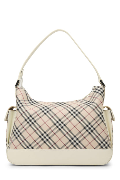 Burberry, Bolso hobo pequeño de lona a cuadros Nova blanco Pre-Loved, Blanco