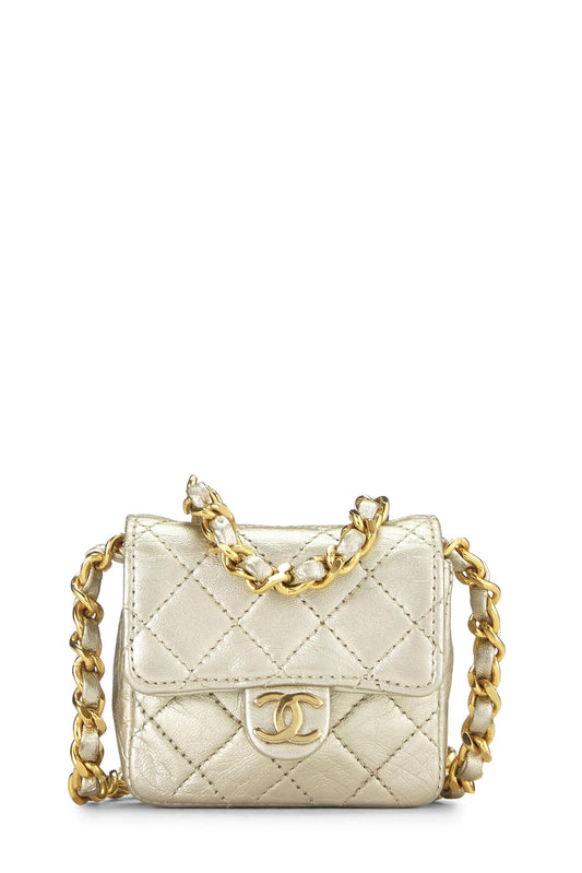 Chanel, Pre-Loved Gold Quilted Lambskin Half Flap Micro, Gold