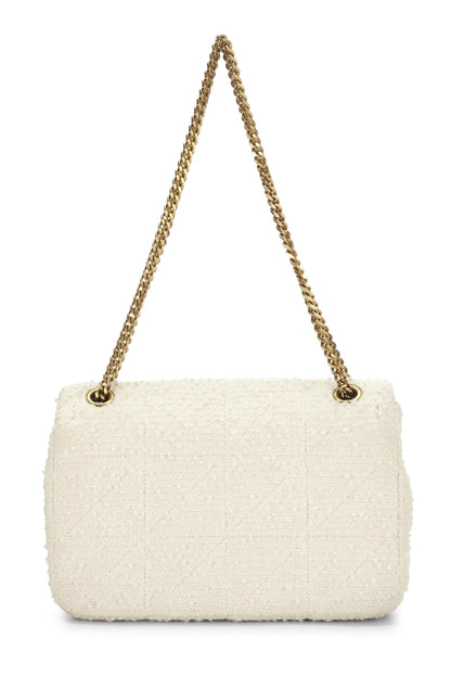 Yves Saint Laurent, Bolso de hombro mediano con solapa Jamie de tweed blanco Pre-Loved, Blanco