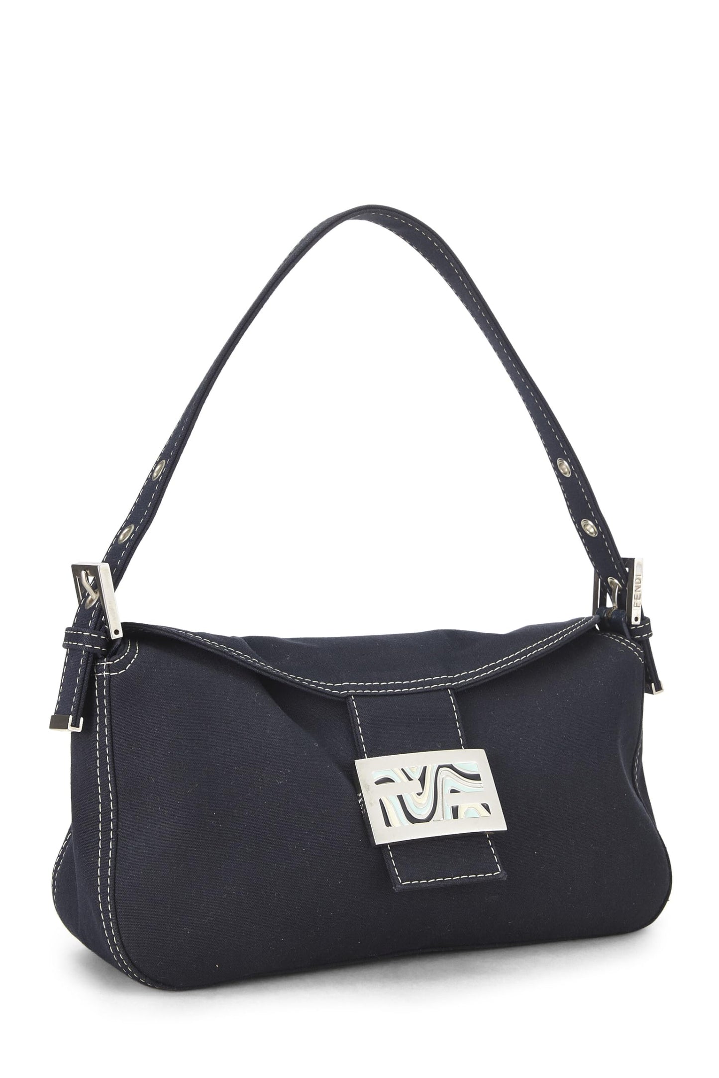 Fendi, Pre-Loved Navy Canvas Shoulder Bag Small, Navy