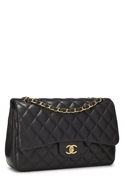 Chanel, Pre-Loved Black Quilted Lambskin New Classic Double Flap Jumbo, Black