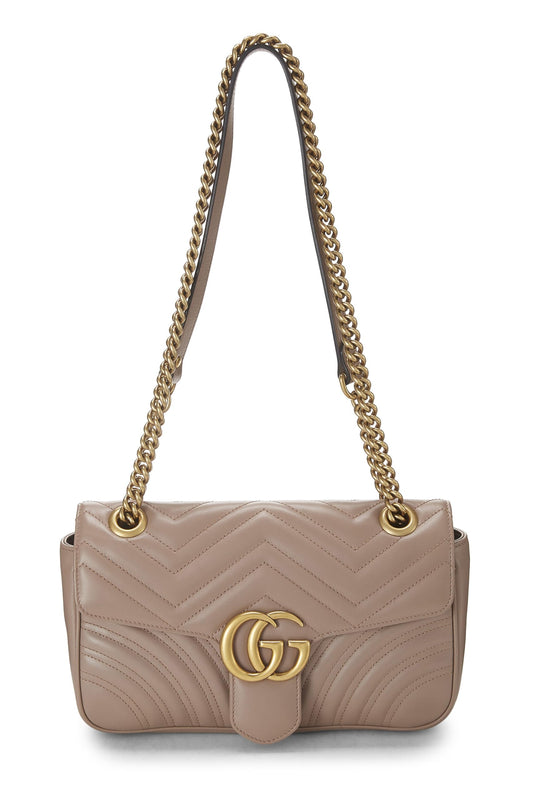 Gucci, sac à bandoulière GG Marmont en cuir beige d'occasion, petit modèle, beige