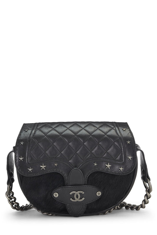 Chanel, Pre-Loved Paris-Dallas Black Quilted Calfskin Studded Saddle Bag, Black