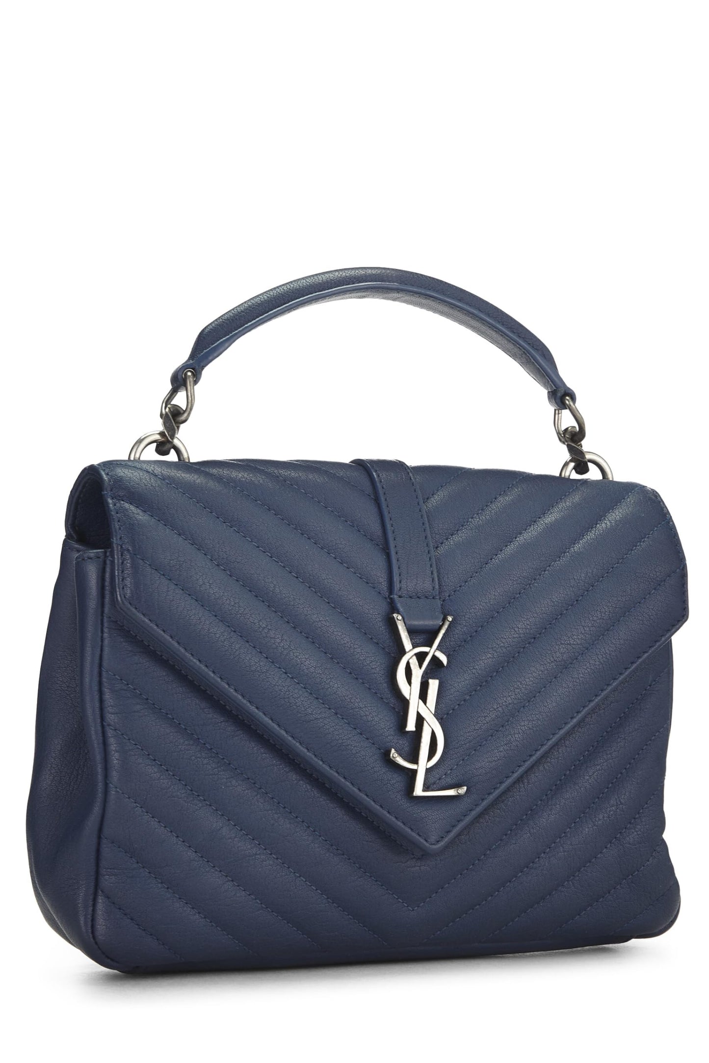 Yves Saint Laurent, Pre-Loved Blue Chevron Leather College Medium, Navy