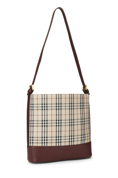 Burberry, Pre-Loved Burgundy House Check Canvas Bucket Bag Small, Burgundy