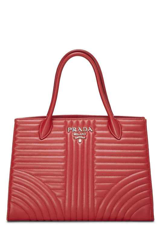 Prada, sac fourre-tout Diagramme en cuir de veau rouge d'occasion, rouge