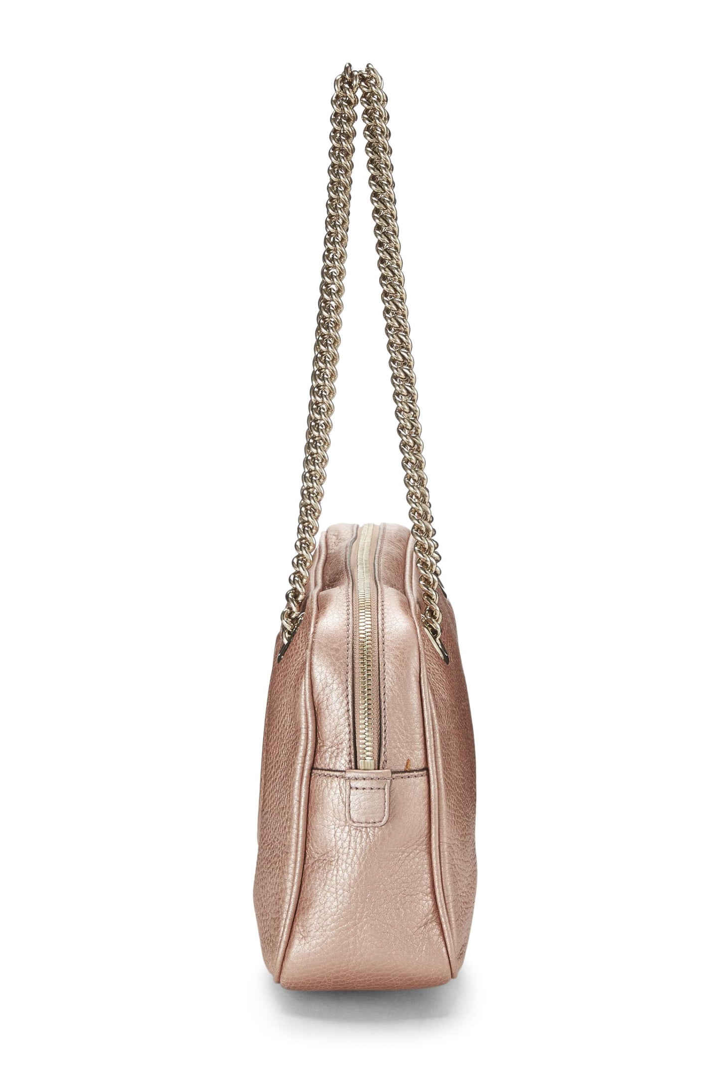 Gucci, Pre-Loved Metallic Pink Grained Leather Soho Chain Shoulder Bag, Pink