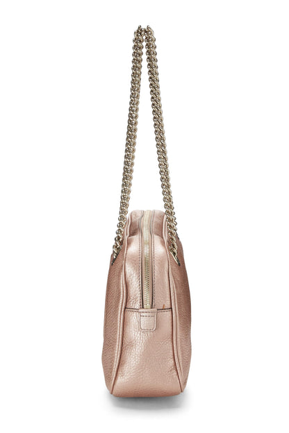 Gucci, sac à bandoulière Soho en cuir grainé rose métallisé d'occasion, rose