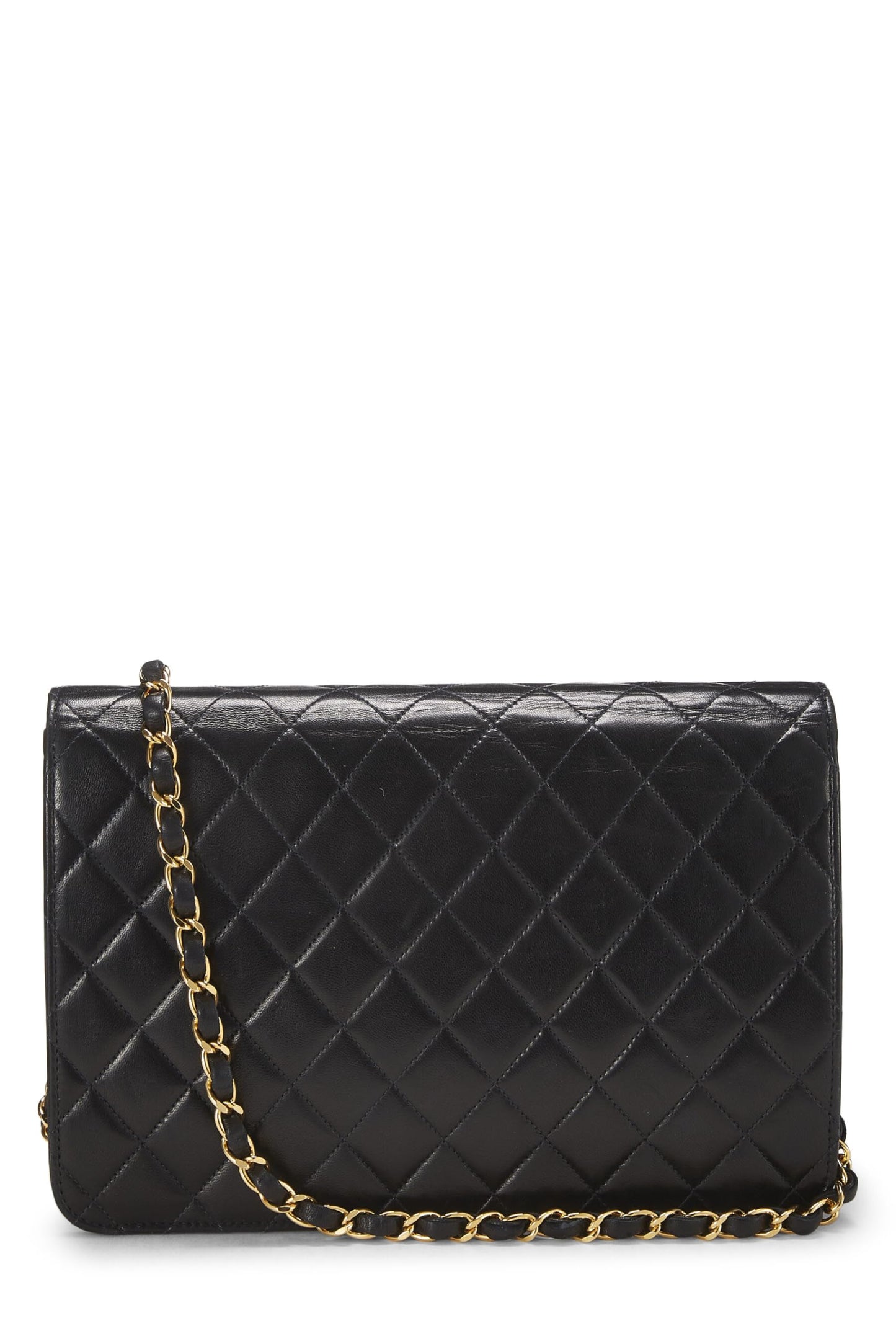 Chanel, sac à rabat en cuir d'agneau matelassé noir d'occasion, taille M, noir