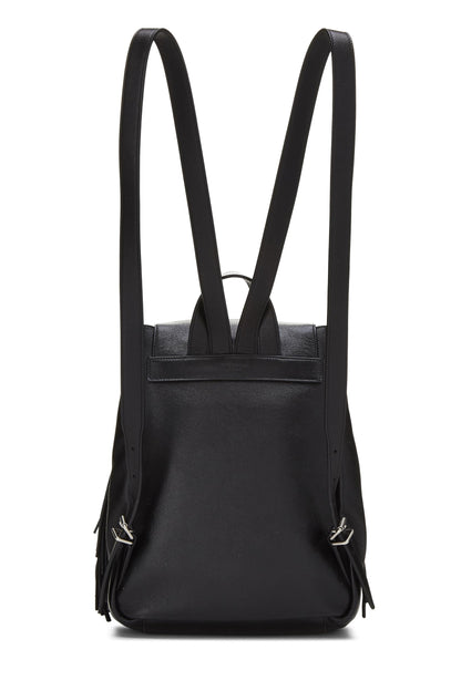 Yves Saint Laurent, sac à dos de festival à franges en cuir de veau noir d'occasion, petit modèle, noir