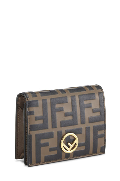 Fendi, portefeuille compact en cuir gaufré marron « F is Fendi » d'occasion, marron