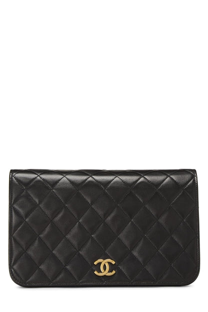 Chanel, Petit sac à rabat en cuir d'agneau matelassé noir d'occasion, noir