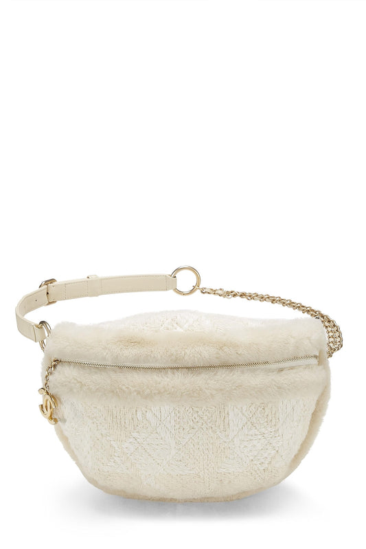 Chanel, sac ceinture en tweed ivoire et peau de mouton d'occasion, blanc