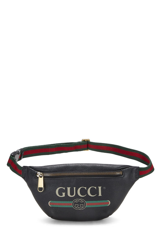 Gucci, Pre-Loved Black Leather Logo Printed Belt Bag Small, Black