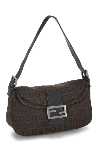 Fendi, Pre-Loved Black Nylon Zucchino Shoulder Bag, Brown