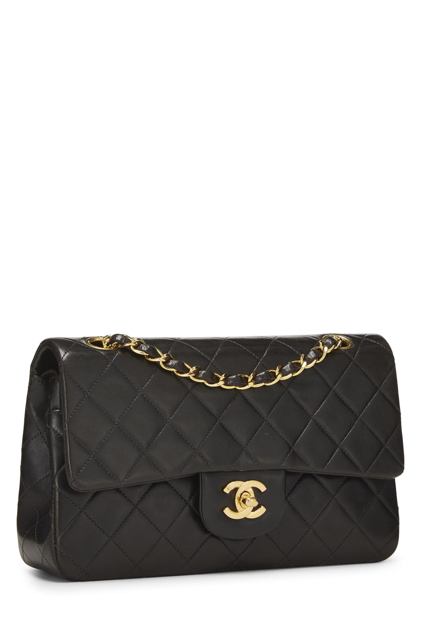 Chanel, sac à main classique à double rabat en cuir d'agneau matelassé noir, petit modèle, noir