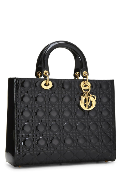 Dior, Lady Dior Large en cuir verni noir Cannage d'occasion, noir