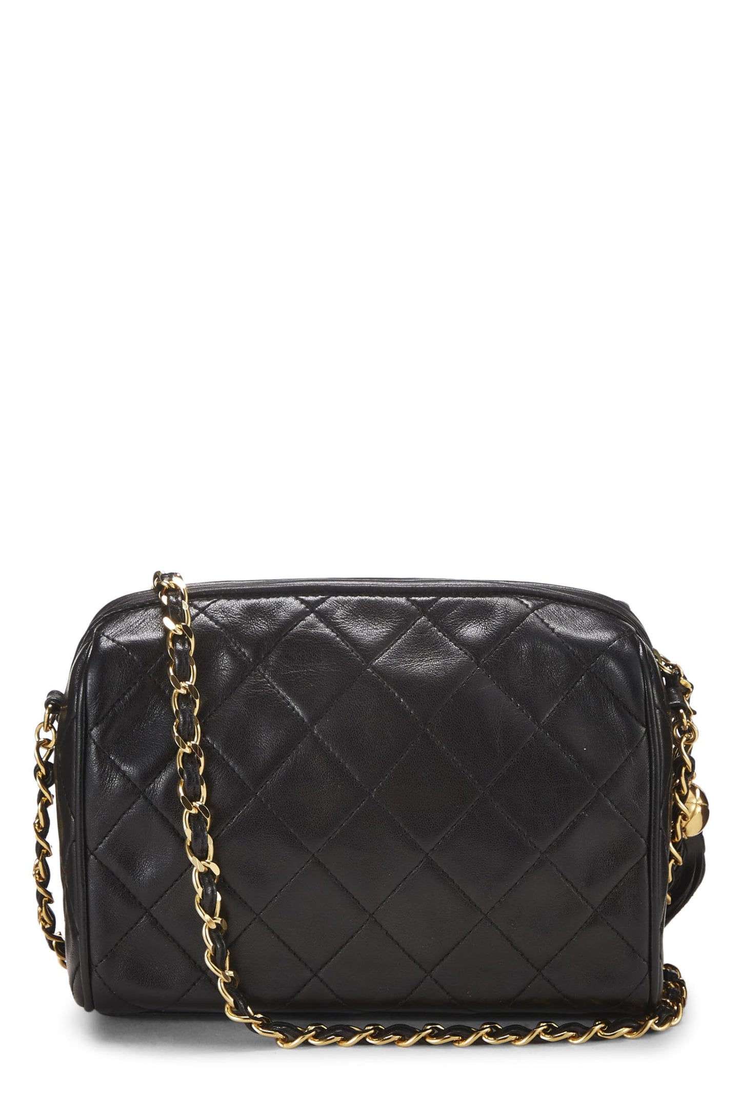 Chanel, Mini bolso para cámara con bolsillo en piel de cordero negra Pre-Loved, Negro