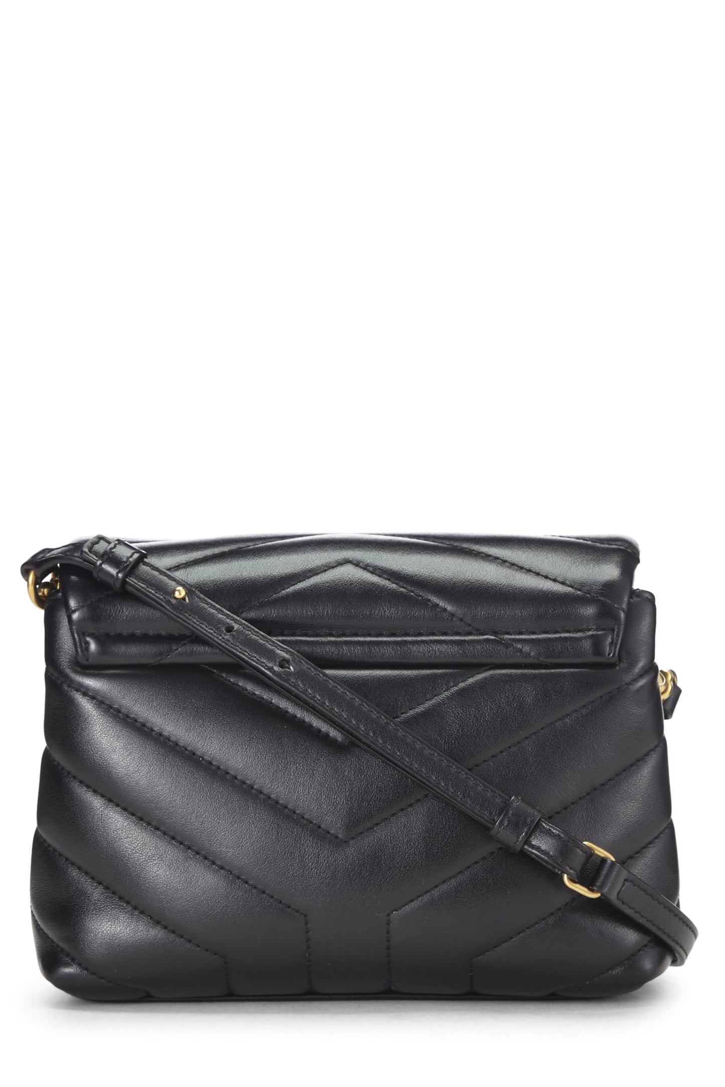 Saint Laurent, Pre-Loved Black Chevron Calfskin Leather Lou Lou Toy, Black