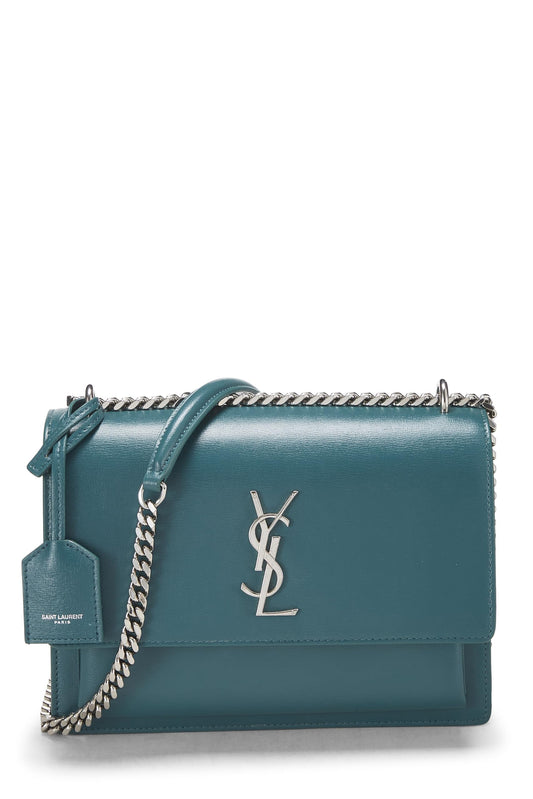 Yves Saint Laurent, Cartera con cadena Sunset de piel de becerro verde Pre-Loved, Verde