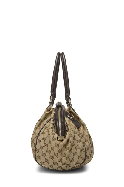 Gucci, Bolso de mano Sukey Boston convertible de lona GG original marrón Pre-Loved, Marrón