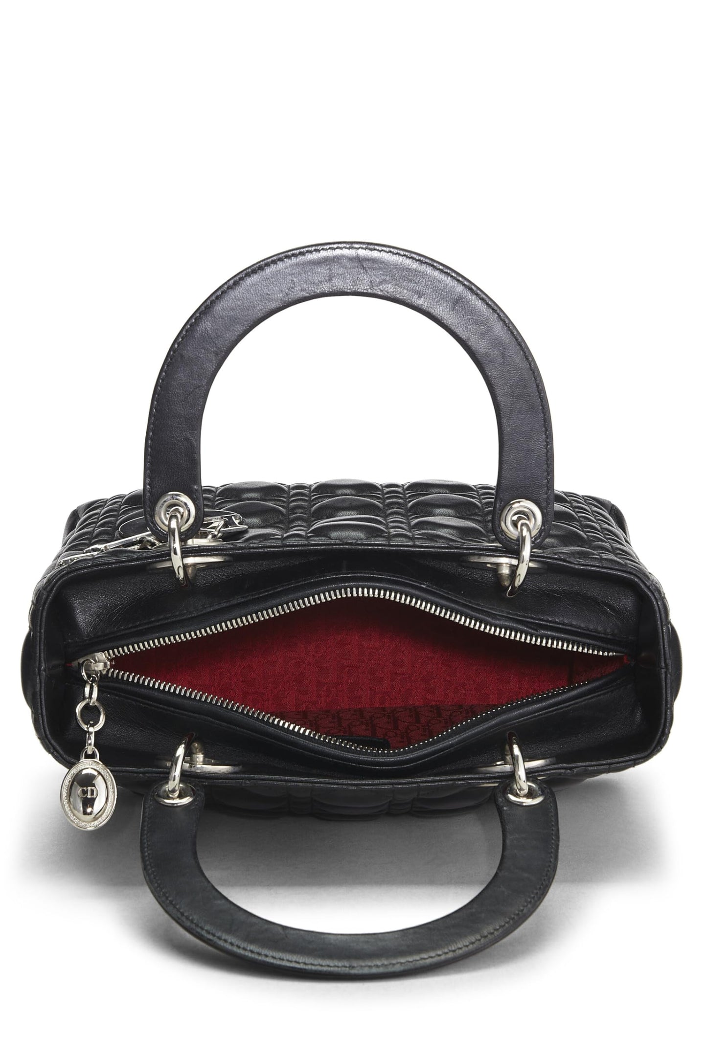 Dior, Lady Dior Pre-Loved Cannage negro de piel de cordero acolchada, tamaño mediano, negro