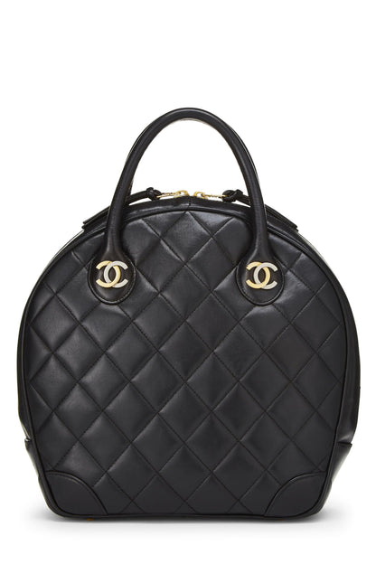 Chanel, sac bowling Paris en cuir d'agneau matelassé noir d'occasion, taille S, noir