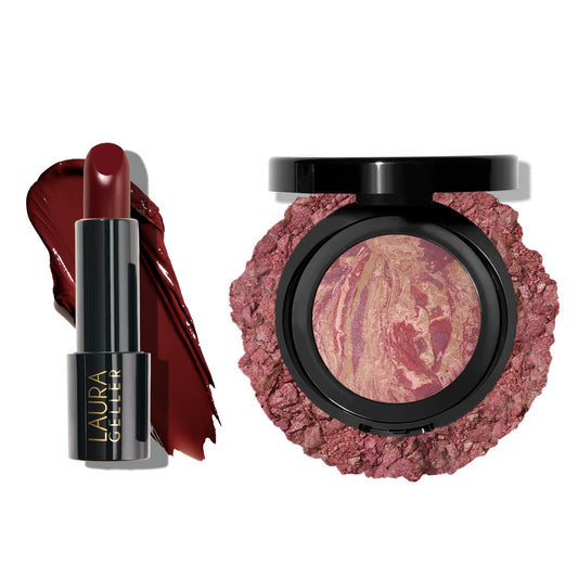 LAURA GELLER NEW YORK Rubor Baked Blush-n-Brighten, frambuesa + lápiz labial en crema Modern Classic, Berry Bliss